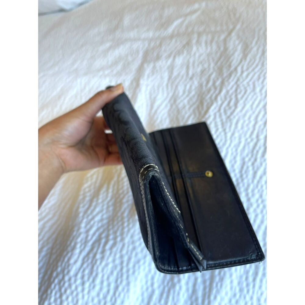 Coach Womens Black Jacquard Canvas Patent Leather C Signature Slim Wallet - Picture 8 of 11